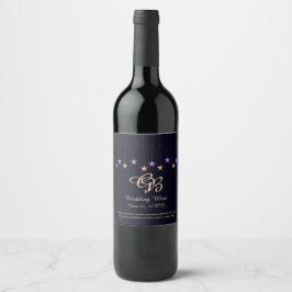 Etiqueta Para Botella De Vino Morado nocturno árabe y estrellas de oro