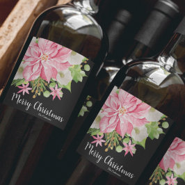 Etiqueta Para Botella De Vino Morerry Christmas Floral Poinsettia Black