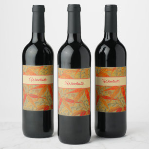 Etiqueta Para Botella De Vino Morris & Co. Patrón de Bambú Godwin Naranja y Salv