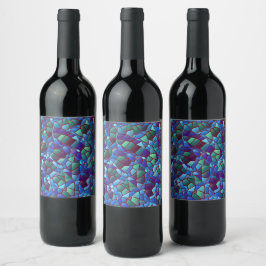 Etiqueta Para Botella De Vino Mosaico de azul y verde lila salpicado o ahumado