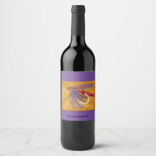 Etiqueta Para Botella De Vino Mosca mojada "rosa y púrpura", atadura de mosca, p