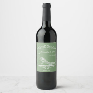 Etiqueta Para Botella De Vino Moss Green Peacock Flourier Boda Sello de vino