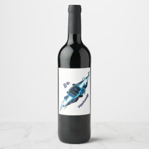 Etiqueta Para Botella De Vino Motivacional "Sé Tú Mismo" Perno de Relámpago Azul