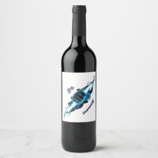 Etiqueta Para Botella De Vino Motivacional "Sé Tú Mismo" Perno de Relámpago Azul