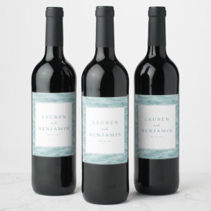 Etiqueta Para Botella De Vino Motivo de Onda Teal Serena