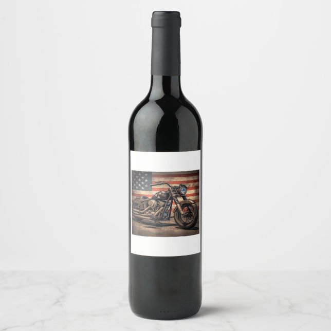Etiqueta Para Botella De Vino Motocicleta Bandera Retro Bici (Anverso)