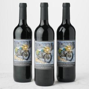 Etiqueta Para Botella De Vino Motocicleta con luces Navidades