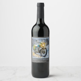 Etiqueta Para Botella De Vino Motocicleta con luces Navidades