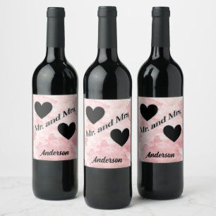 Etiqueta Para Botella De Vino Mr. and Mrs. Hearts Personalized Watercolor