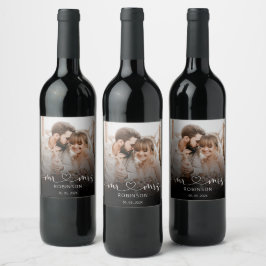 Etiqueta Para Botella De Vino Mr. and Mrs. Script Photo Boda Bottle Favor