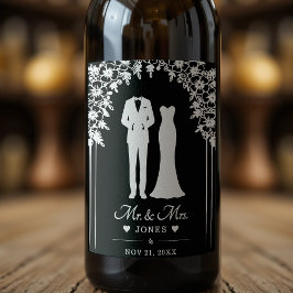 Etiqueta Para Botella De Vino Mr & Mrs Wedding Dress Tuxedo Newlywed Couple