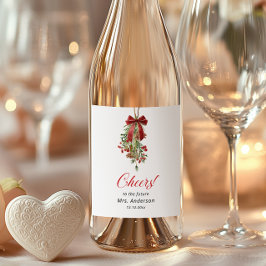 Etiqueta Para Botella De Vino Muérdago de Navidad con Lazo Rojo Bridal Shower