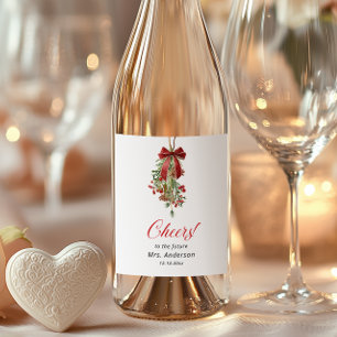 Etiqueta Para Botella De Vino Muérdago de Navidad con Lazo Rojo para Despedida d