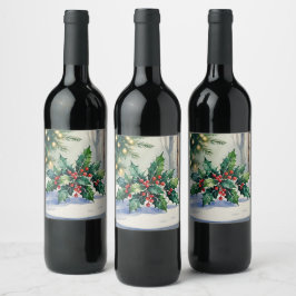 Etiqueta Para Botella De Vino Muérdago Navideño Aquarela Festiva