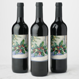 Etiqueta Para Botella De Vino Muérdago Navideño Aquarela Festiva