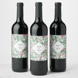 Etiqueta Para Botella De Vino Muérdago rústico de Navidad acuarela pintado a man