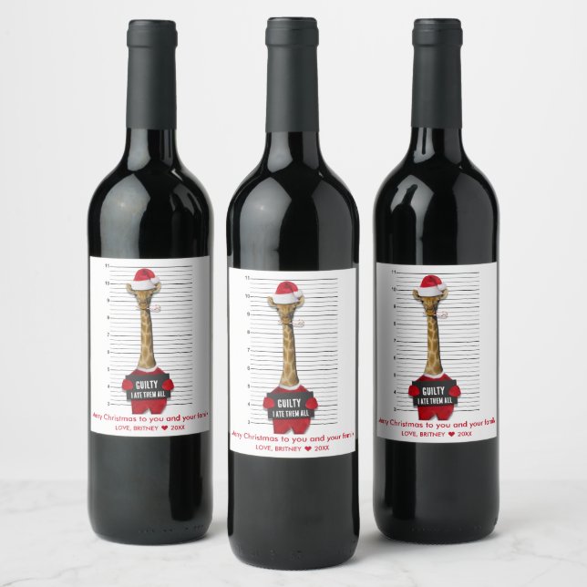 Etiqueta Para Botella De Vino Mugshot Guilty Funny Giraffe Navidades (Botellas)
