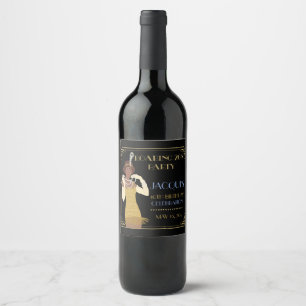 Etiqueta Para Botella De Vino Mujer Afroamericana de los locos años 20 Flapper D