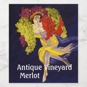 Etiqueta Para Botella De Vino MUJER CON GRIPE, VINEYARD HARVEST Art Nouveau