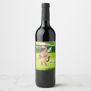 Etiqueta Para Botella De Vino Mujer golfista amante de los gatos en el campo con