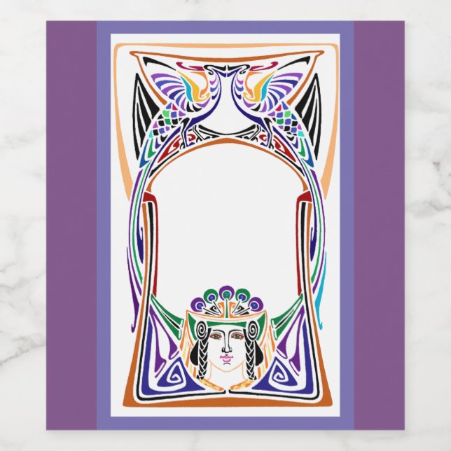 Etiqueta Para Botella De Vino Mujer pavo real de arte (Etiqueta única)