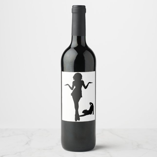 Etiqueta Para Botella De Vino Mujeres de gato (Anverso)
