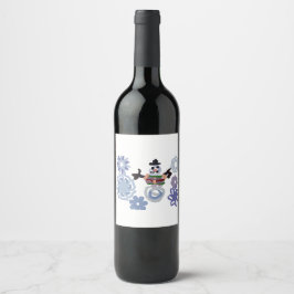 Etiqueta Para Botella De Vino Muñeco de nieve cálido