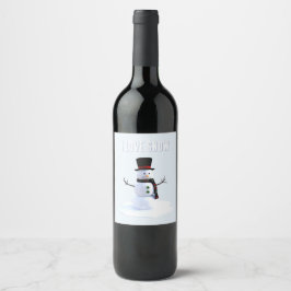 Etiqueta Para Botella De Vino Muñeco de nieve con sombrero y bufanda. Amo la nie