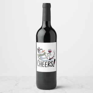Etiqueta Para Botella De Vino Muñeco de nieve de cocina de Navidad de Cheers Vin