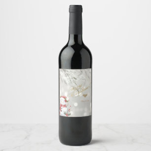 Etiqueta Para Botella De Vino Muñeco de nieve de corazón con brillo dorado elega