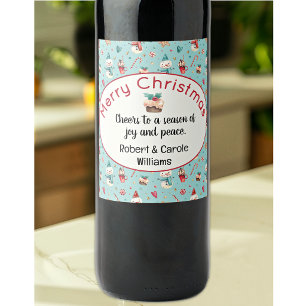 Etiqueta Para Botella De Vino Muñeco de nieve y dulces encantadores, Set de 6