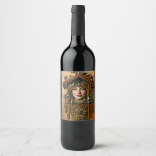 Etiqueta Para Botella De Vino “Musa Atemporal” – Un Retrato de Reloj de Cucuco 