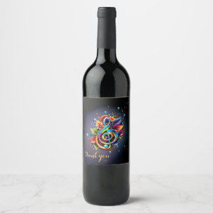 Etiqueta Para Botella De Vino Música, aroma colorido con hojas.