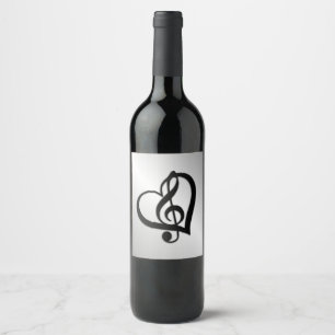 Etiqueta Para Botella De Vino Música G Heart on Silver
