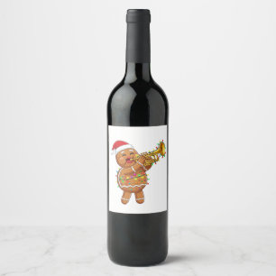 Etiqueta Para Botella De Vino Músico Feliz de Pan de Jengibre Tocando Trompeta N