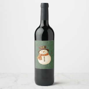 Etiqueta Para Botella De Vino Muy bonito, muñeco de nieve rústico verde vintage
