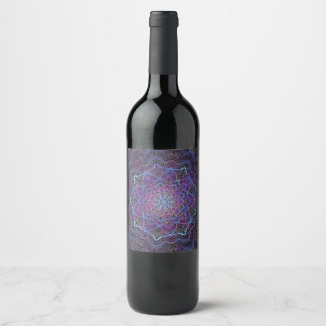 Etiqueta Para Botella De Vino Mystic Bloom Mandala (Anverso)