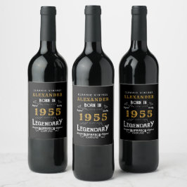 Etiqueta Para Botella De Vino Nacido en el 70º cumpleaños 1955, negro vintage