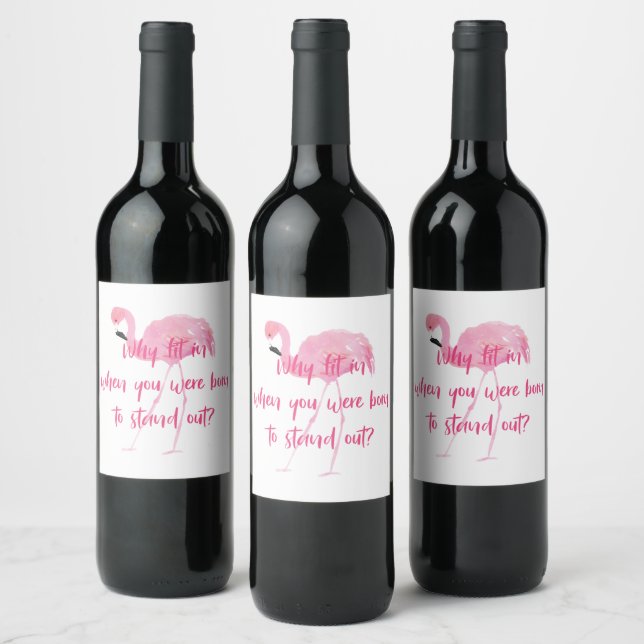 Etiqueta Para Botella De Vino Nacido en Stan Out Flamingo (Botellas)