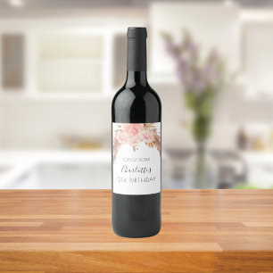 Etiqueta Para Botella De Vino Nacimiento fiesta rubor rosa floral pampas césped