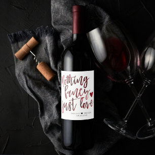 Etiqueta Para Botella De Vino Nada Fancy Just Love   Boda Rojo Crimson Oscuro