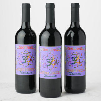 Etiqueta Para Botella De Vino Namaste Om Lotus Rainbow Vintage
