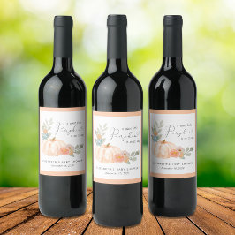 Etiqueta Para Botella De Vino Naranja Calabaza Floral Watercolor Baby Shower