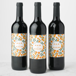 Etiqueta Para Botella De Vino Naranja de acuarela Citrus Monogrammed Boda