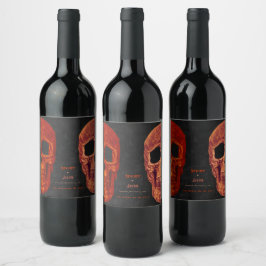 Etiqueta Para Botella De Vino Naranja de cráneo gótico Boda de Halloween negro