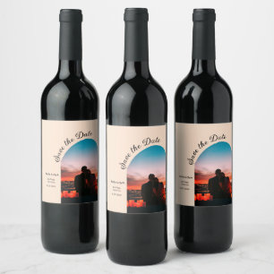 Etiqueta Para Botella De Vino naranja de fotografía de arco boho salva la fecha