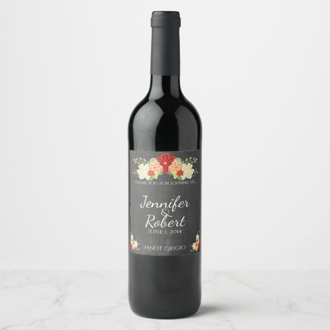 Etiqueta Para Botella De Vino Naranja de sangre Boda de cromatografía de flores  (Anverso)