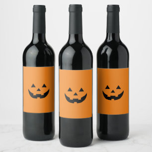 Etiqueta Para Botella De Vino Naranja divertido Jack o lantern frente a la calab