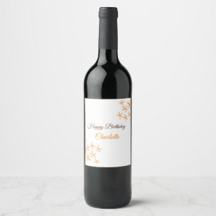 Etiqueta Para Botella De Vino Naranja flor marrón feliz cumpleaños agregar nombr