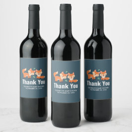 Etiqueta Para Botella De Vino Naranja lindo zorros Ilustracion gráfico Gracias